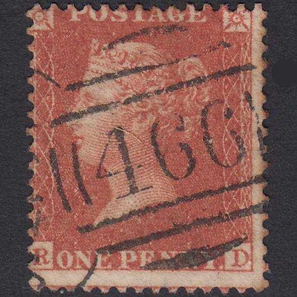 GB QV 1857 1d Dull Red (Plate 38) SGC9(5) RD GU Liverpool 466 Spoon