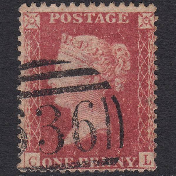 GB QV 1857 1d Rose-red (Plate 62) SG40-C10(1) CL GU Redruth 636