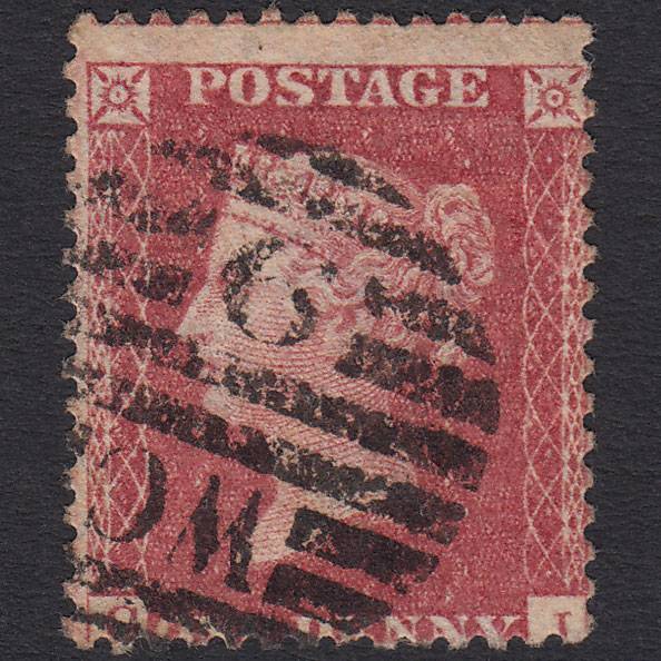 GB QV 1857 1d Rose-red Pl 27 SG40-C10(1) GJ GU London D&S WC9 Misperf