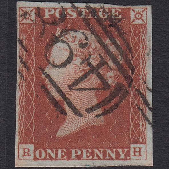 GB QV 1841 1d Red-brown Pl 64 SG8-B1(1) RH FU 4 Margins Manchester 498