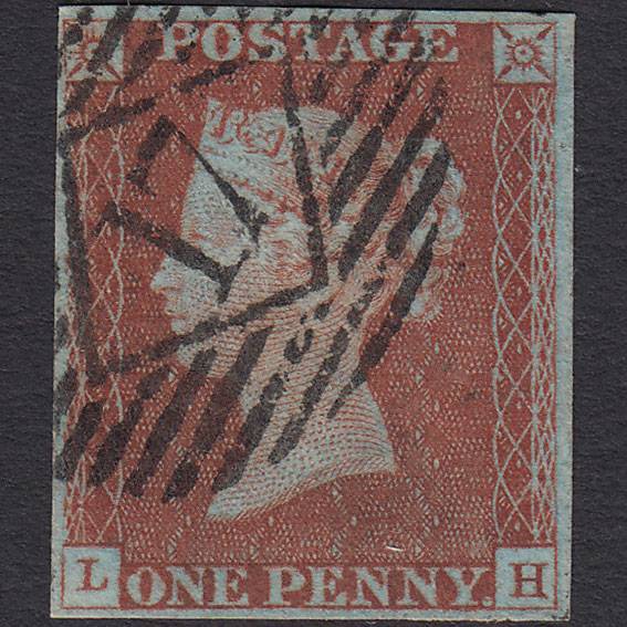 GB QV 1841 1d Very Blued (Plate 39) SG8a-B1(2) LH FU 4 Margins