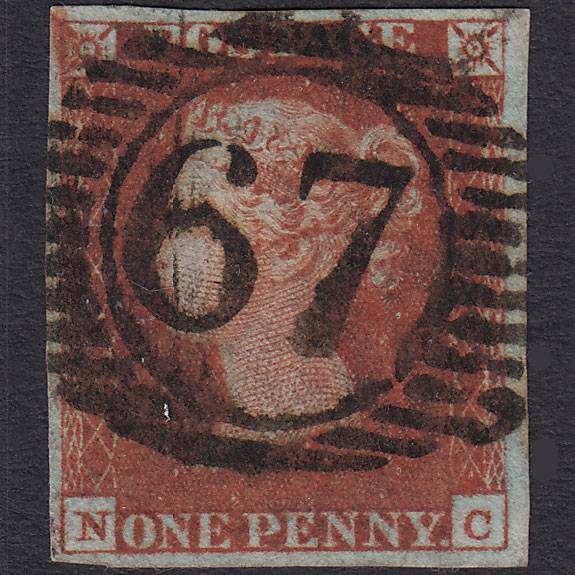 GB QV 1841 1d Red-brown Pl 55 SG8-B1(1) SC FU 4 Margins London D&S 67