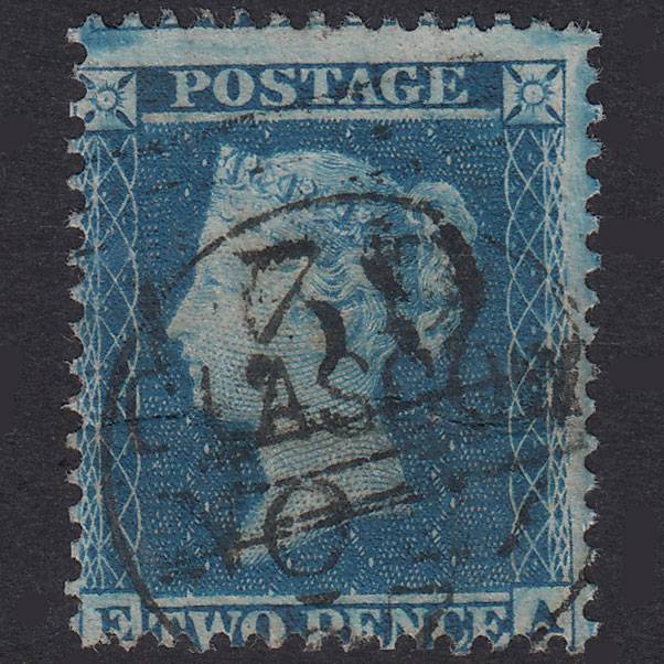 GB QV 1855 2d Blue Plate 5 SG23A-F3 EA GU Glasgow 159