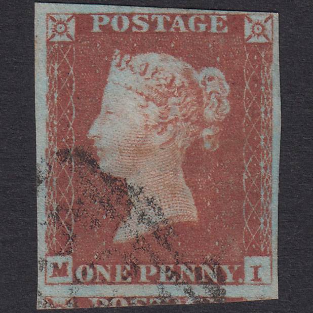 GB QV 1841 1d Red-Brown Plate 85 SG8-B1(1) MI FU 4 Margins Light Cancel