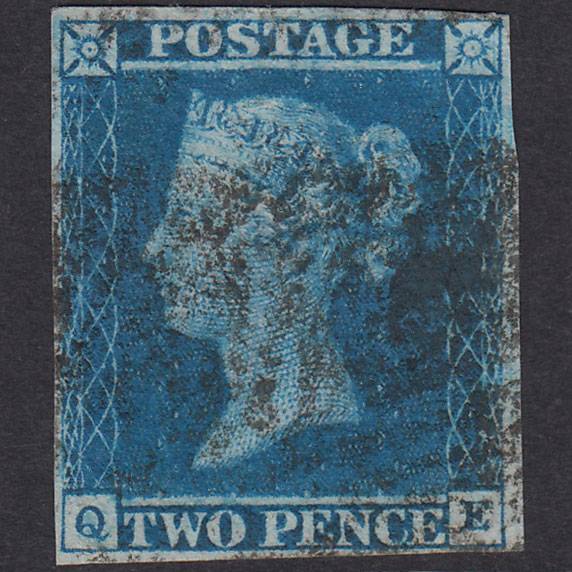 GB QV 1841 2d Blue Plate 3 SG14-E1(2) QE GU 4 Margins