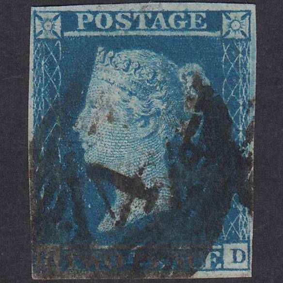 GB QV 1841 2d Blue Plate 3 SG14-E1(2) HD FU 4 Margins London IS 4