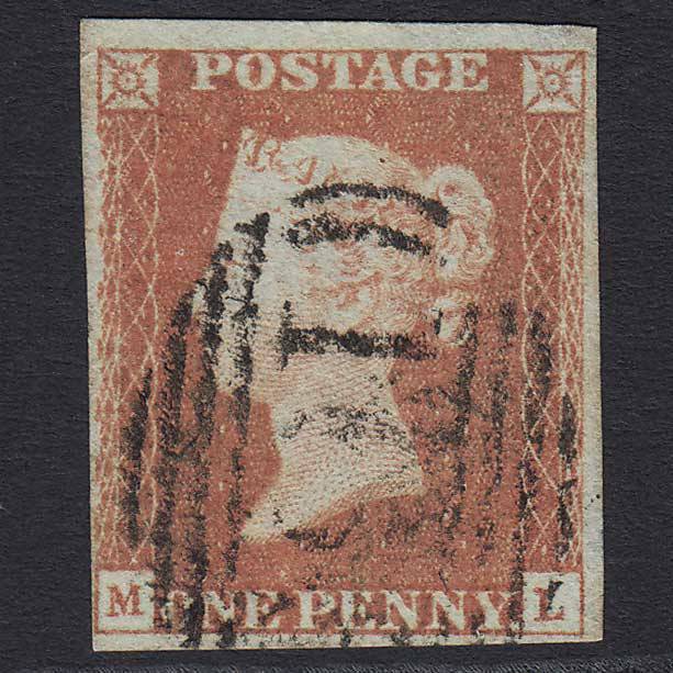GB QV 1841 1d Red-brown (Plate 87) (SG8) 'ML' FU 4 Margins