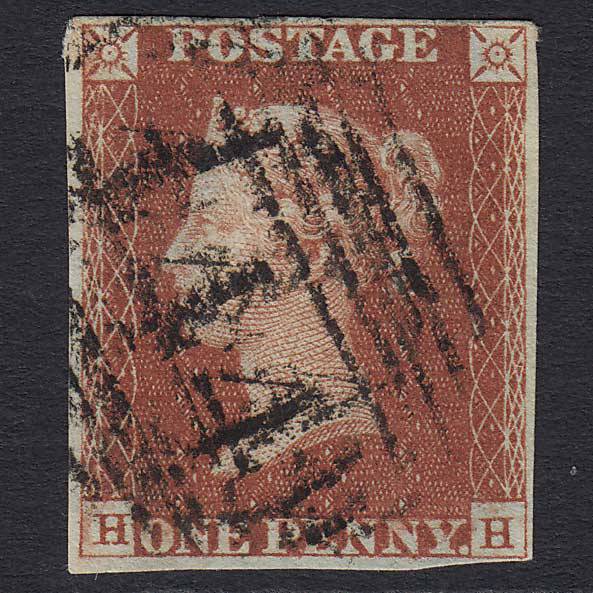 GB QV 1841 1d Red-brown Pl 43 (SG8) 'HH' FU Leamington (444) 4 Margins