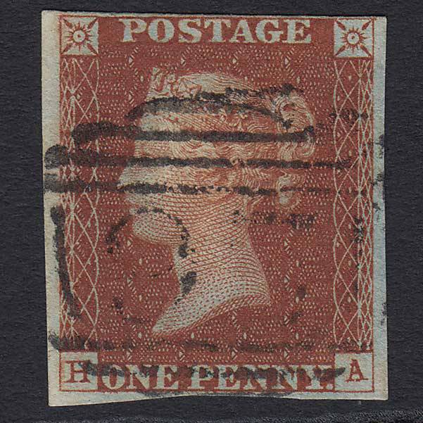 GB QV 1841 1d Red-brown (Plate 43) (SG8) 'HA' FU 4 Margins