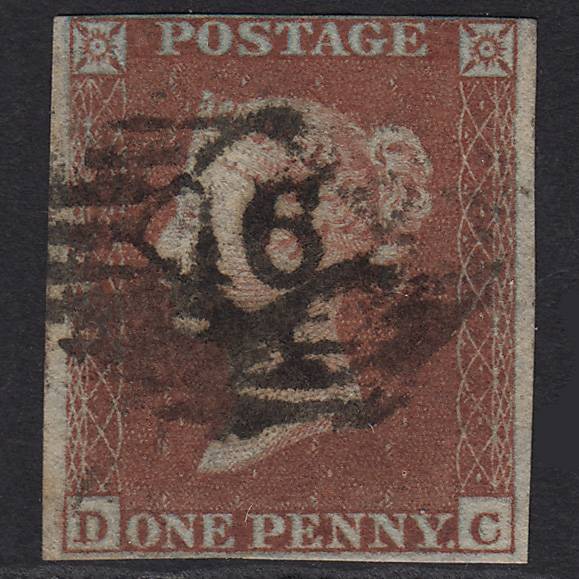 GB QV 1841 1d Red-brown Pl 148 SG8-B2(1) DC GU 4 Margins London IS 16
