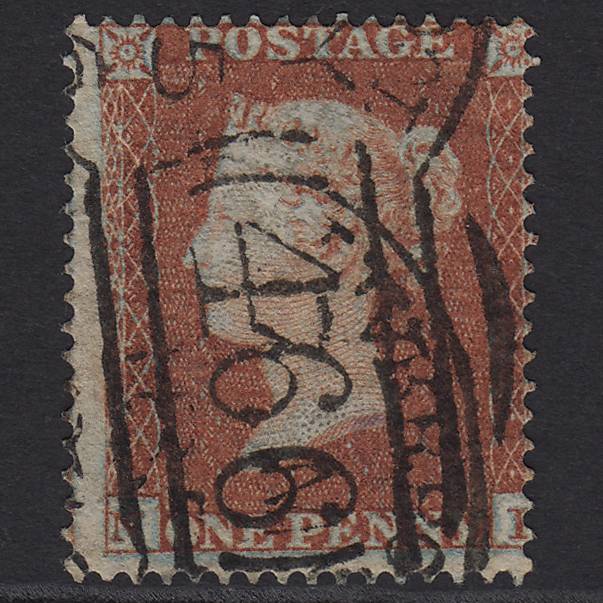 QV 1854 1d PL R1 SG17-C1(1) NH GU Liverpool Spoon Shamrock Dealer's Mark