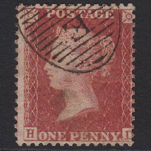GB QV 1857 1d Rose-red Pl 43 SG40-C10(1) HD GU London D&S Cancel Misperf