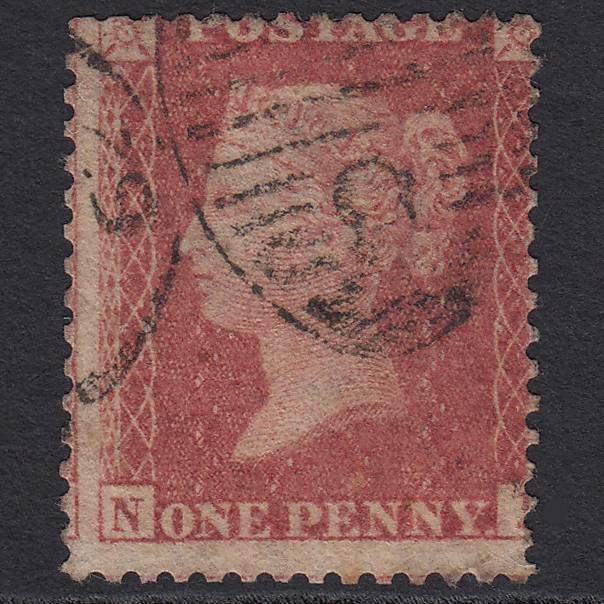 GB QV 1857 1d Pl 36 SG40-C10(1) NI GU London D&S Cancel Large Misperf