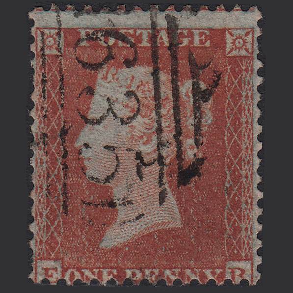 GB QV 1855 1d Red-brown Plate R2 SG22-C2(1) EB FU Reading 635