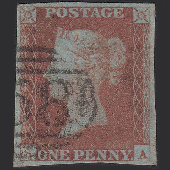 GB QV 1841 1d Very Blued (Plate 73) SG8a-B1(2) SA FU 4 Margins