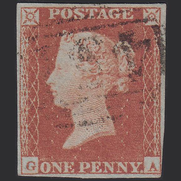 GB QV 1841 1d Red-brown Pl 90 SG8-B1(1) GA VFU 4 Margins Light Cancel