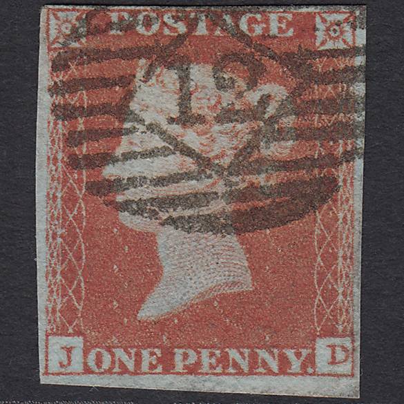 GB QV 1841 1d Red-brown Pl 123 SG8-B2(1) JD FU 4 Margins London IS 12