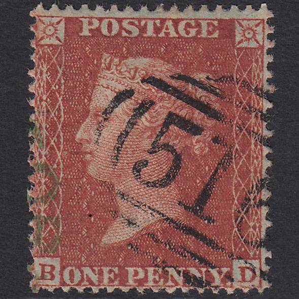 GB QV 1855 1d (Plate 9) SG21-C4(1) BD VFU Marlborough 516 & Green Town Pmk