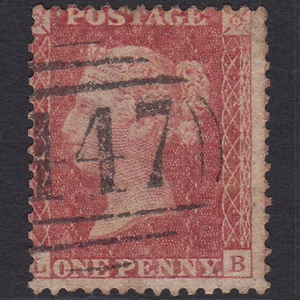 GB QV 1857 1d Rose-red (Plate 40) SGC9A(3) LB GU Leeds 447 Misperf
