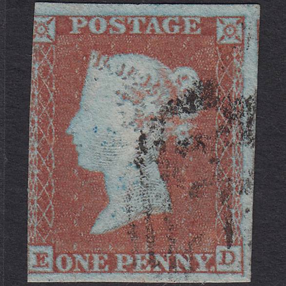 GB QV 1841 1d Very Blued Pl 118 SG8a-B1(2) ED FU 3 Margins Light Cancel