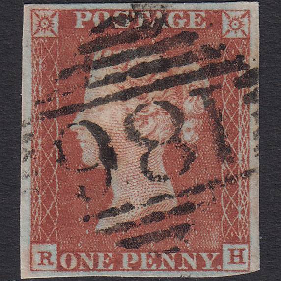 GB QV 1841 1d Red-brown (Plate 52) SG8-B1(1) RH FU 4 Margins Dublin 186