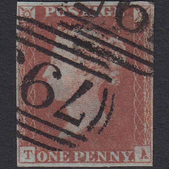 GB QV 1841 1d Red-brown (Plate 76) SG8-B1(1) TA FU 4 Margins Thirsk 795