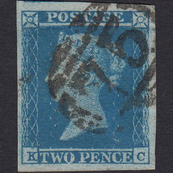 GB QV 1841 2d Blue (Plate 4) SG14-E1(2) KC GU 4 Margins Birmingham 75