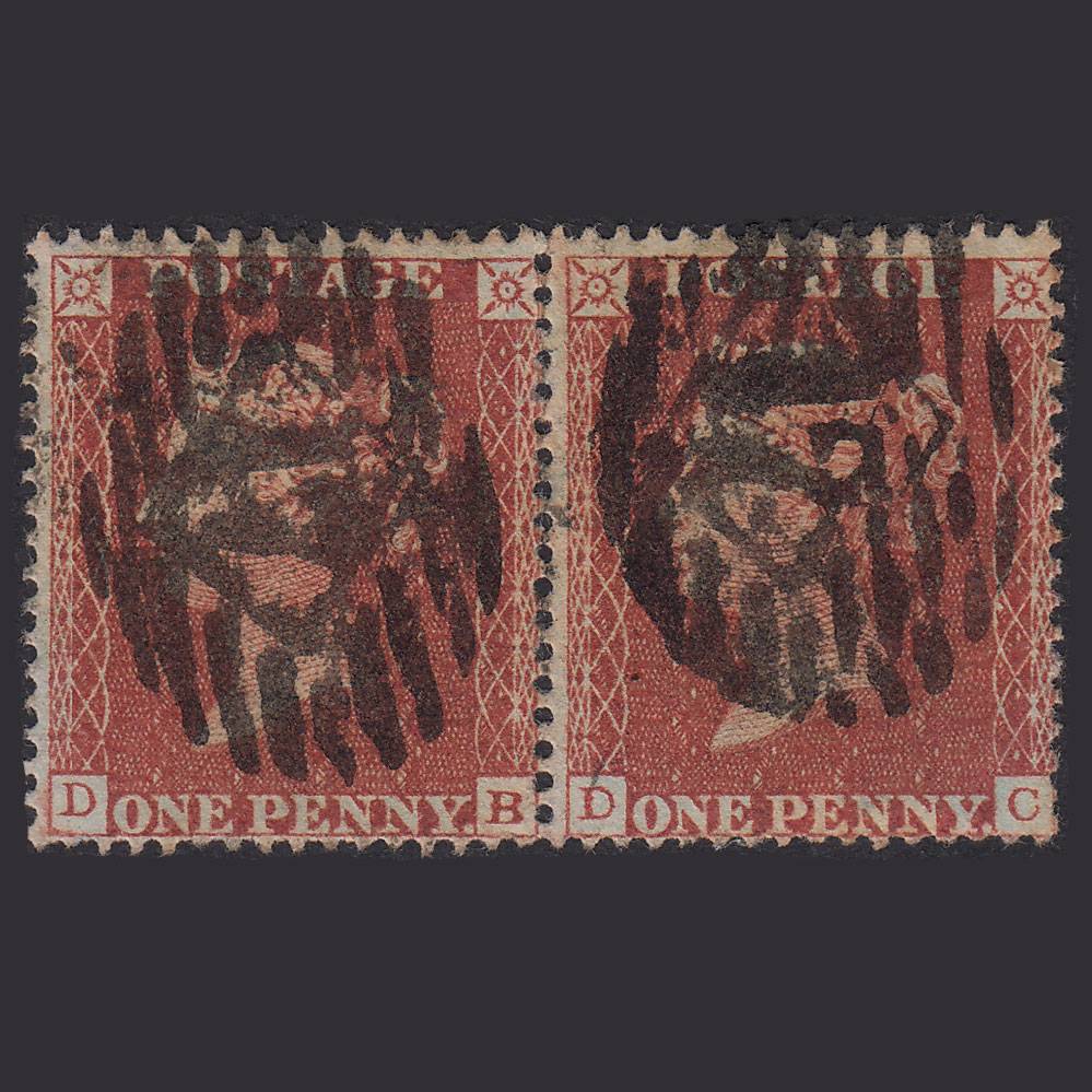 GB QV 1855 1d Red-Brown Plate 6 SG21-C4(1) DB GU Pair London IS 17