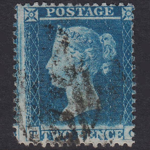 GB QV 1855 2d Blue Plate 4 SG23-F2 TC GU Extreme Plate Wear