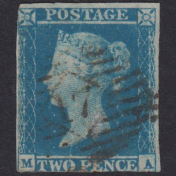 GB QV 1841 2d Pale Blue Plate 4 SG13-E1(1) MA GU London IS 17