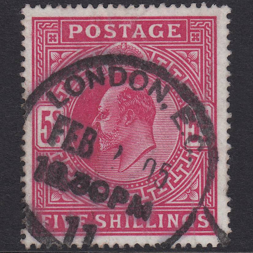 GB KE7 1902 5/- Brt Carmine SG263-M51(1) FU London CDS