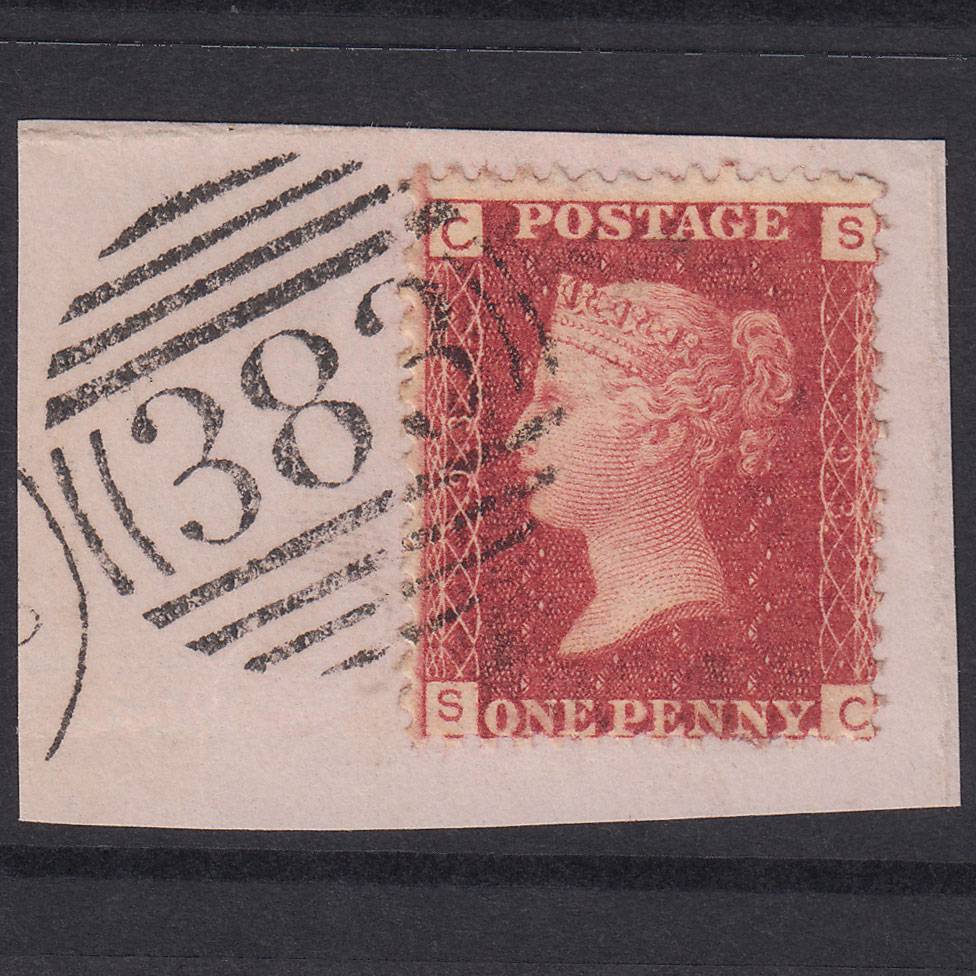 GB QV 1864 1d Lake-Red Plate 93 SG44-G1(2) SC VFU Hull 383 On Piece