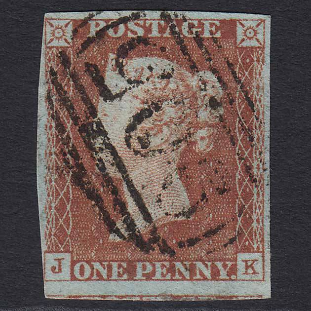 GB QV 1841 1d Red-brown (Plate 51) (SG8) 'JK' GU Wolverhampton (905) 4M