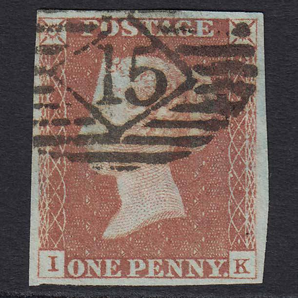 GB QV 1841 1d Red-brown (Plate 73) (SG8) 'IK' FU 4 Margins London IS 15