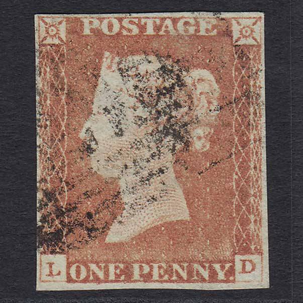 GB QV 1841 1d Pale Red-brown (Plate 68) (SG9) 'LD' GU 4 Margins