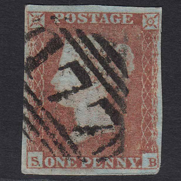GB QV 1841 1d Red-brown Pl 95 (SG8) 'SB' GU Cheltenham (177) 4 Margins