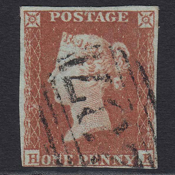 GB QV 1841 1d Red-brown (Plate 96) (SG8) 'HE' FU Dartmouth (237) 4 Margins