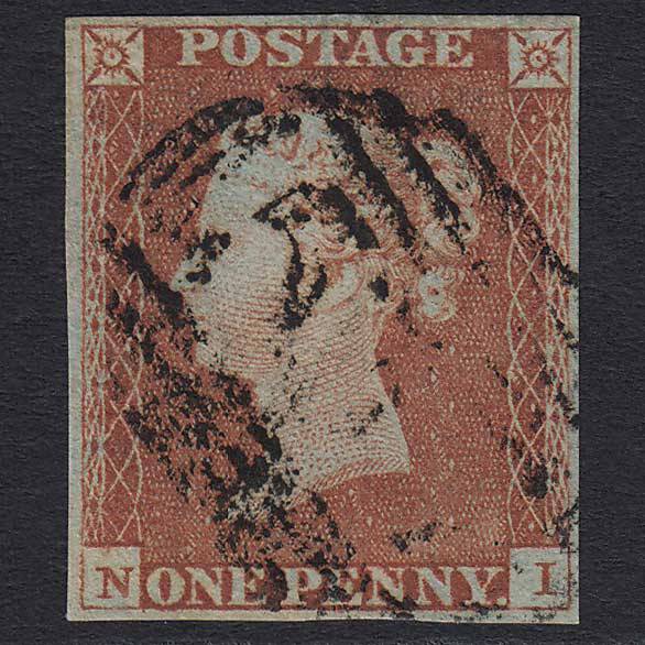 GB QV 1841 1d Red-brown (Plate 54) (SG8) 'NI' FU 4 Margins