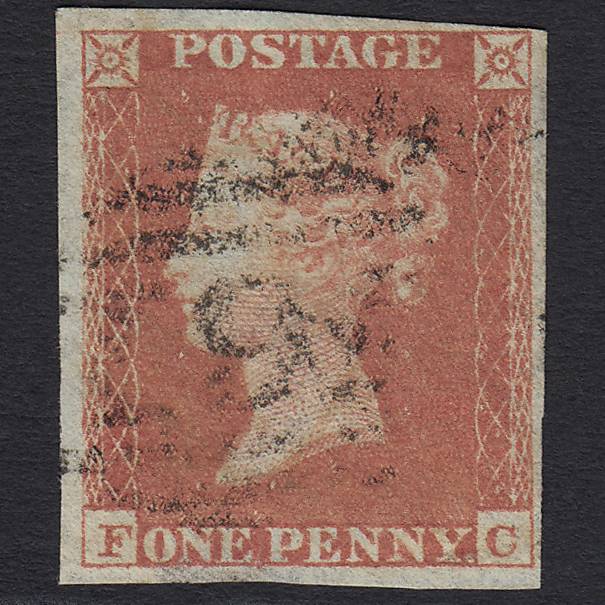 GB QV 1841 1d Red-brown Pl 168 SG8-B2(1) FC GU Light Cancel 4 Margins