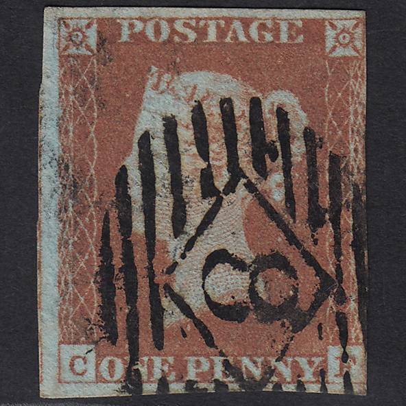 GB QV 1841 1d Red-brown Pl 74 SG8-B1(1) CF GU London IS 8 nr 4 Margins