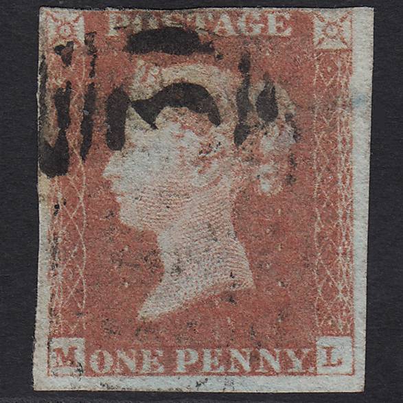 GB QV 1841 1d Red-brown Pl 70 SG8-B1(1) ML GU Light Cancel nr 4 Margins