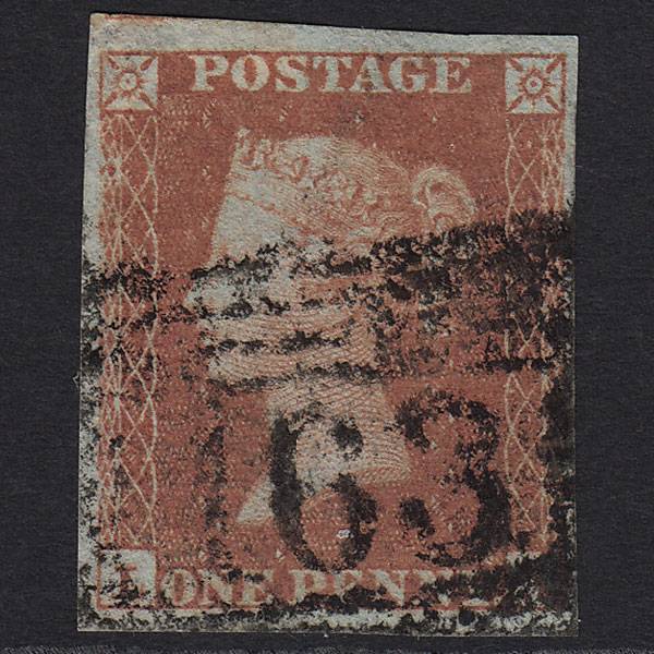 GB QV 1841 1d Red-brown Pl 156 SG8-B2(1) LA GU Greenock 163 4 Margins