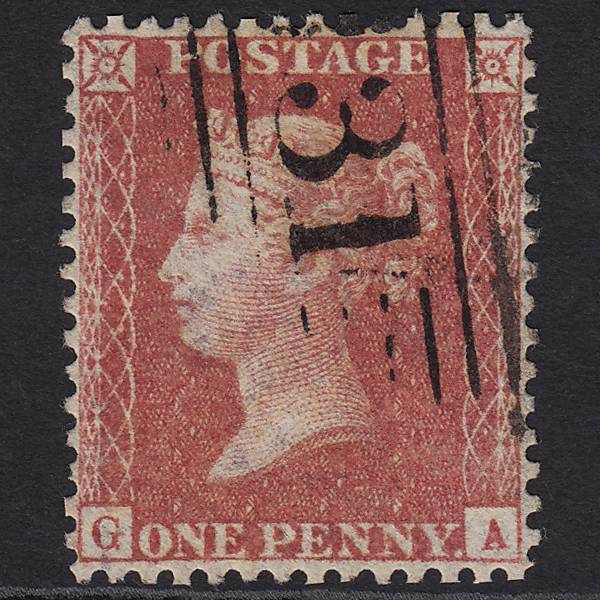 GB QV 1857 1d Dull Red Transitional (Plate 37) C9(5) GA VFU