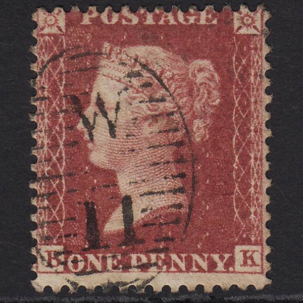 GB QV 1857 1d Rose-red Pl 43 SG40-C10(1) BK FU London D&S W11 Misperf
