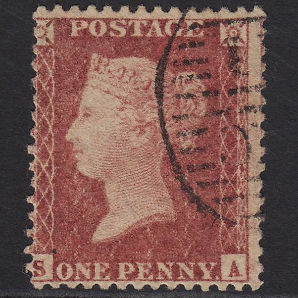 GB QV 1857 1d DP Rose-red Pl 36 SG41-C10(4) SA FU Light London D&S Cancel