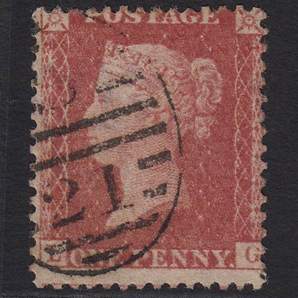 GB QV 1857 1d Rose-red Pl 66 SG40-C10(1) LG FU London D&S S21 Misperf