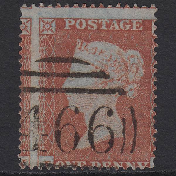 GB QV 1854 1d Red-brown SG17-C1(1) FU Liverpool 466 Large Misperf