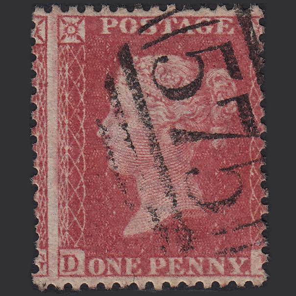 GB QV 1857 1d Rose-red Pl 57 SG40-C10(1) DH FU Norwich 575 Large Misperf