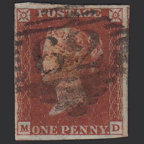 GB QV 1841 1d Red-brown (Plate 48) SG8-B1(1) MD GU 4 Margins Belfast 62