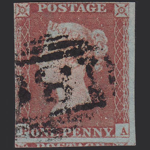 GB QV 1841 1d Very Blued (Plate 83) SG8a-B1(2) PA FU nr 4 Margins